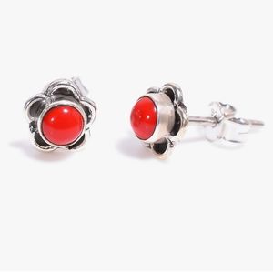 "New" Red Coral Sterling Silver Stud Earrings
